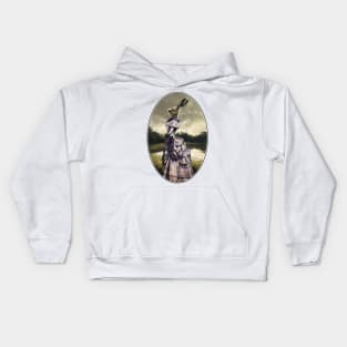 Victorian Hare Lady Oval Design Kids Hoodie